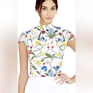 Alice + Olivia Viktoria Embroidered High Neck Lace Top Floral Multicolor Size 0